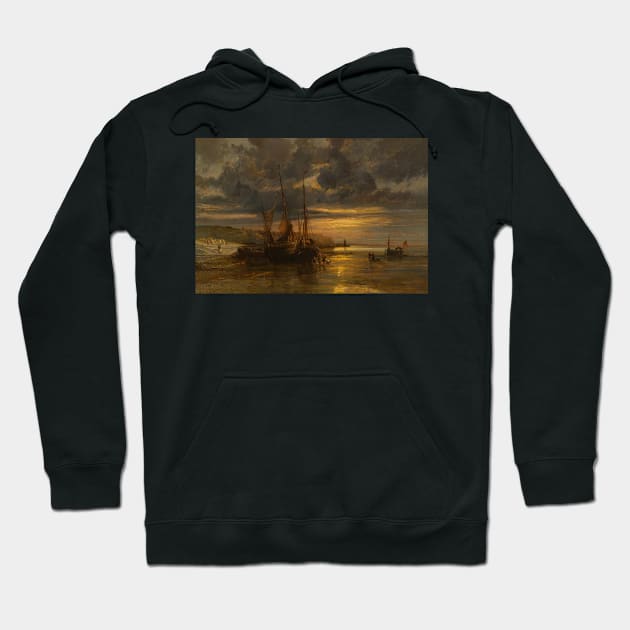 Beached Fishing Boats by Jules Achille Noel Hoodie by Classic Art Stall